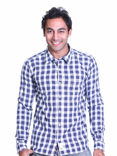 Basics MenNavy Slim Fit Checked Shirt