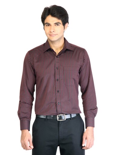 Peter England Men Stripes Red Shirt